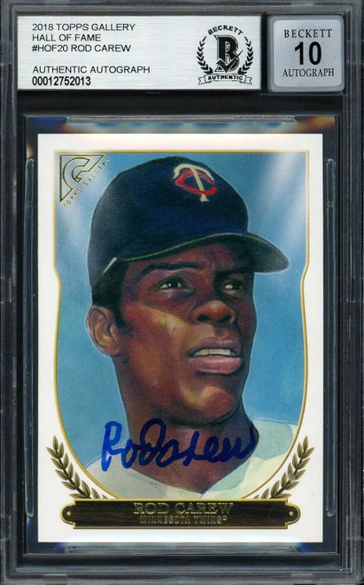 Rod Carew Autographed 2018 Topps Gallery Card #HOF-20 Minnesota Twins Auto Grade Gem Mint 10 Beckett BAS #12752013