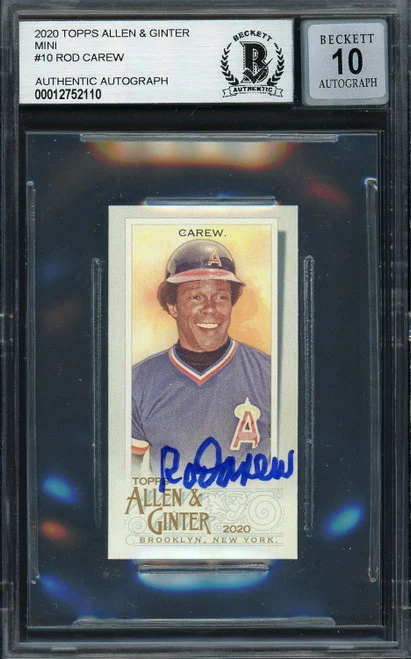 Rod Carew Autographed 2020 Topps Allen & Ginter Mini Card #10 California Angels Auto Grade Gem Mint 10 Beckett BAS #12752110