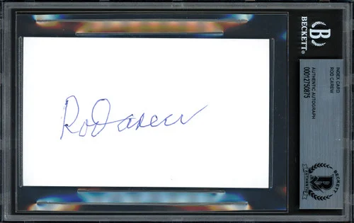 Rod Carew Autographed 3x5 Index Card Minnesota Twins, California Angels Beckett BAS Stock #193463