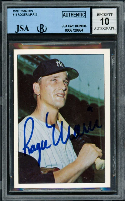 Roger Maris Autographed 1978 TCMA Card #11 New York Yankees Auto Grade Gem Mint 10 JSA/Beckett #6720664