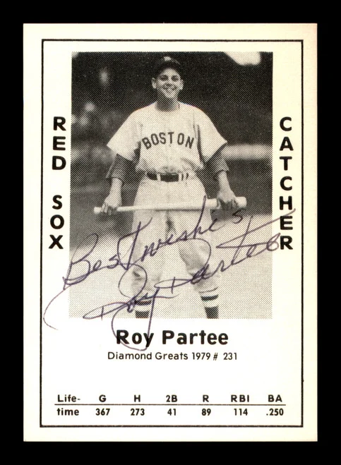 Roy Partee Autographed 1979 Diamond Greats Card #231 Boston Red Sox "Best Wishes" SKU #188840