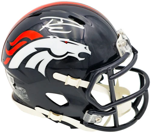 Russell Wilson Autographed Denver Broncos Blue Speed Mini Helmet Fanatics Holo Stock #227950