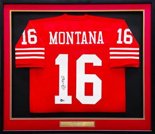 San Francisco 49ers Joe Montana Autographed Framed Red Jersey Beckett BAS QR Stock #233685