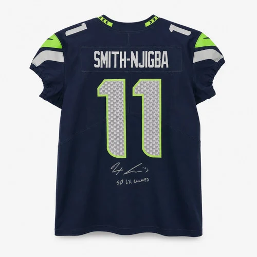 Seattle Seahawks Jaxon Smith-Njigba Autographed Blue Nike Authentic Elite Jersey Size 48 "SB LX Champs" Fanatics Holo Stock #265988