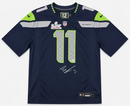 Seattle Seahawks Jaxon Smith-Njigba Autographed Blue Nike Super Bowl LX Patch Jersey Size L Beckett BAS Witness Stock #265846