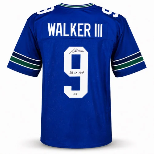 Seattle Seahawks Kenneth Walker III Autographed Blue Throwback Jersey "SB LX MVP" Beckett BAS Witness Stock #262404