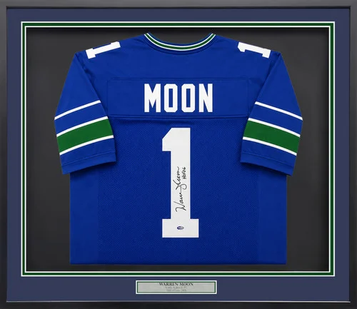 Seattle Seahawks Warren Moon Autographed Framed Blue Jersey "HOF 06" MCS Holo Stock #131916