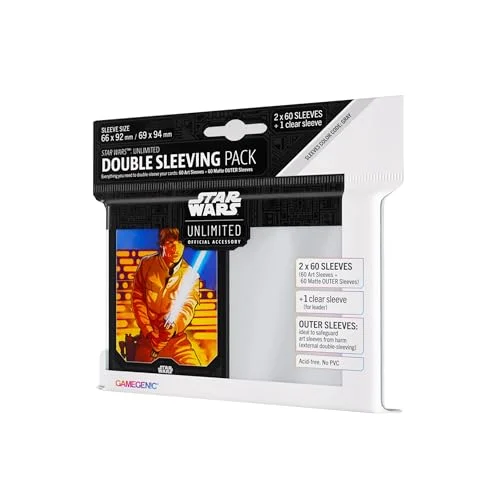 Star Wars Unlimited Luke Skywalker Double SLEEVING Pack - Officially Licensed Set of 60 Art Sleeves + 60 Matte Outer Sleeves + 1 Clear Sleeve, Optimized for TCGs & LCGs, Made by Gamegenic…