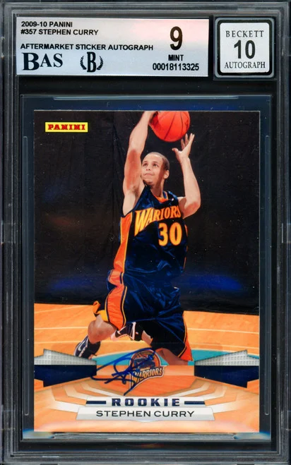 Stephen Curry Autographed 2009-10 Panini Rookie Card #357 Golden State Warriors BGS 8.5 Auto Grade Mint 9 (Aftermarket Sticker) Beckett BAS #18954953