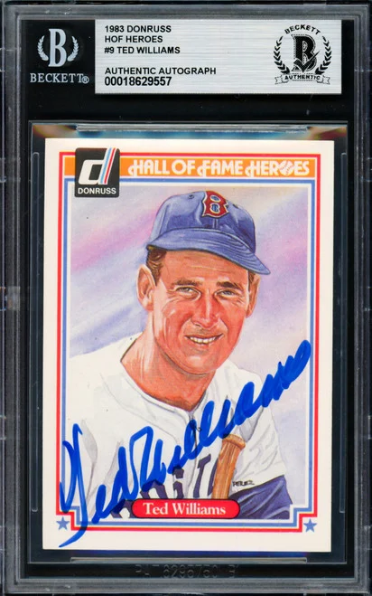 Ted Williams Autographed 1983 Donruss Hall of Fame Heroes Card #9 Boston Red Sox Beckett BAS #18629557