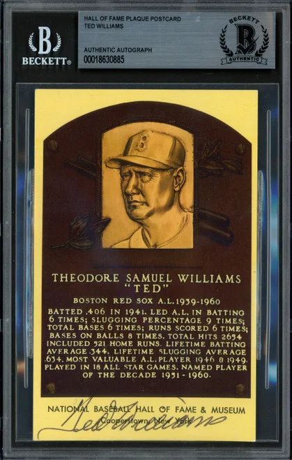 Ted Williams Autographed Hall of Fame Plaque Postcard Boston Red Sox Beckett BAS #18630885
