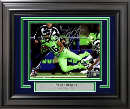 Tyler Lockett Autographed Framed 8x10 Photo Seattle Seahawks Color Rush Green MCS Holo Stock #210978