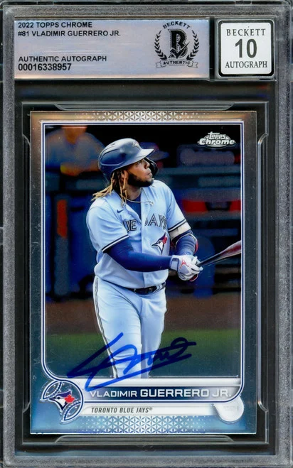Vladimir Guerrero Jr. Autographed 2022 Topps Chrome Card #81 Toronto Blue Jays Auto Grade Gem Mint 10 Beckett BAS Stock #222877