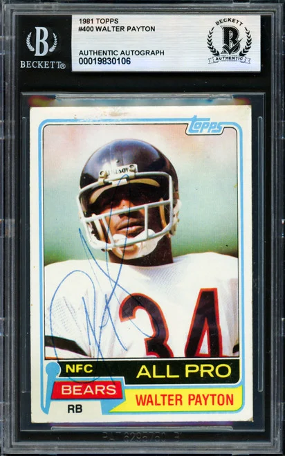 Walter Payton Autographed 1981 Topps Card #400 Chicago Bears Beckett BAS #19830106