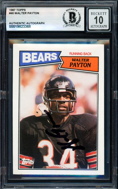 Walter Payton Autographed 1987 Topps Card #46 Chicago Bears Auto Grade Gem Mint 10 Beckett BAS #19823368