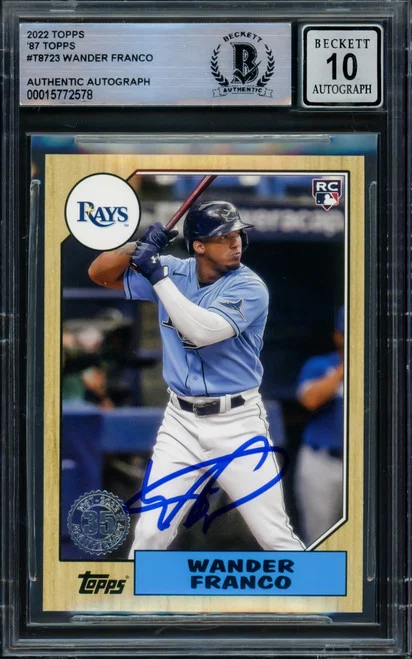 Wander Franco Autographed 2022 Topps Archives Rookie Card #T87-23 Tampa Bay Rays Auto Grade Gem Mint 10 Beckett BAS #15772578
