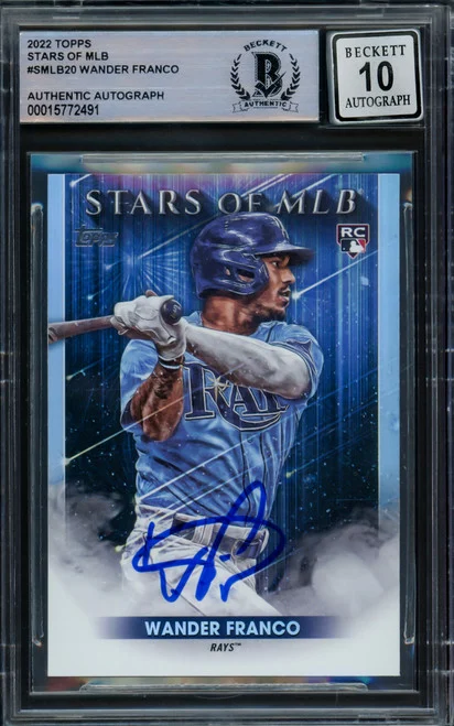 Wander Franco Autographed 2022 Topps Stars of MLB Rookie Card #SMLB-20 Tampa Bay Rays Auto Grade Gem Mint 10 Beckett BAS Stock #216642