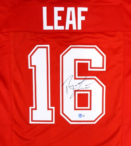 Washington State Cougars Ryan Leaf Autographed Red Jersey Beckett BAS QR Stock #193979