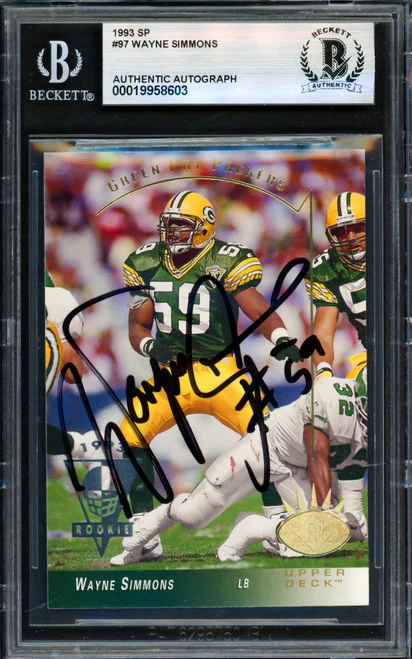 Wayne Simmons Autographed 1993 Upper Deck SP Rookie Card #97 Green Bay Packers Beckett BAS #19958603