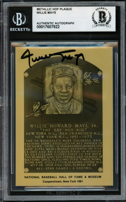 Willie Mays Autographed Metallic HOF Plaque Card San Francisco Giants Beckett BAS #17607922