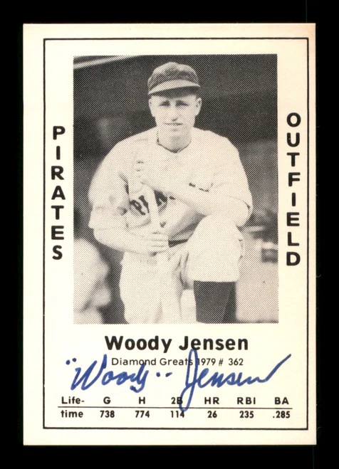 Woody Jensen Autographed 1979 Diamond Greats Card #362 Pittsburgh Pirates SKU #188943